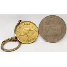 AUSTRALIA 1952 . ONE 1 PENNY . GOLD PLATED and CONRAD ONE 1 DOLLAR TOKEN